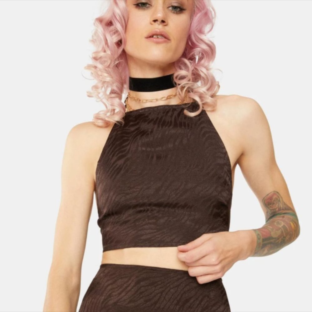 Motel Chocolate Brown Zebra Vhan Halter Wrap Top